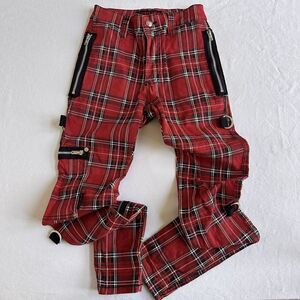 Vintage Tripp NYC Jeans Womens 24 Red Tartan Plaid Punk Goth Rocker Pants 90s